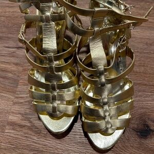 Gold Strappy Wedges